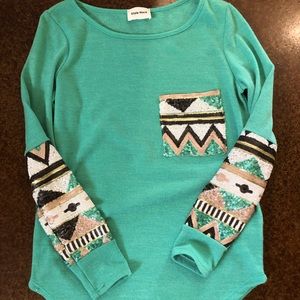 Terry knit long sleeve with Aztec detail